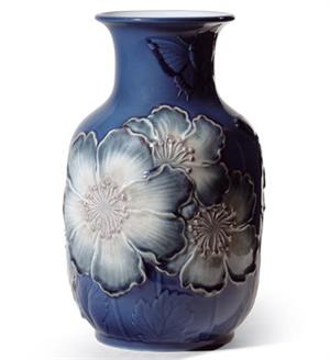 Lladro - Poppy Flowers Tall Vase (Blue)