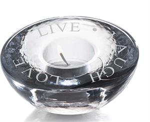 Simon Pearce -Pre- Engraved "Live Laugh Love" Celebration Tealight In A Gift Box