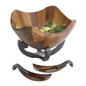  Nambe - Anvil Scroll Salad Bowl with Servers