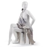 Nude with Shawl Woman Figurine. Silver Lustre