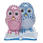 Herend - Pair of Owls on Book - Pink/Blue